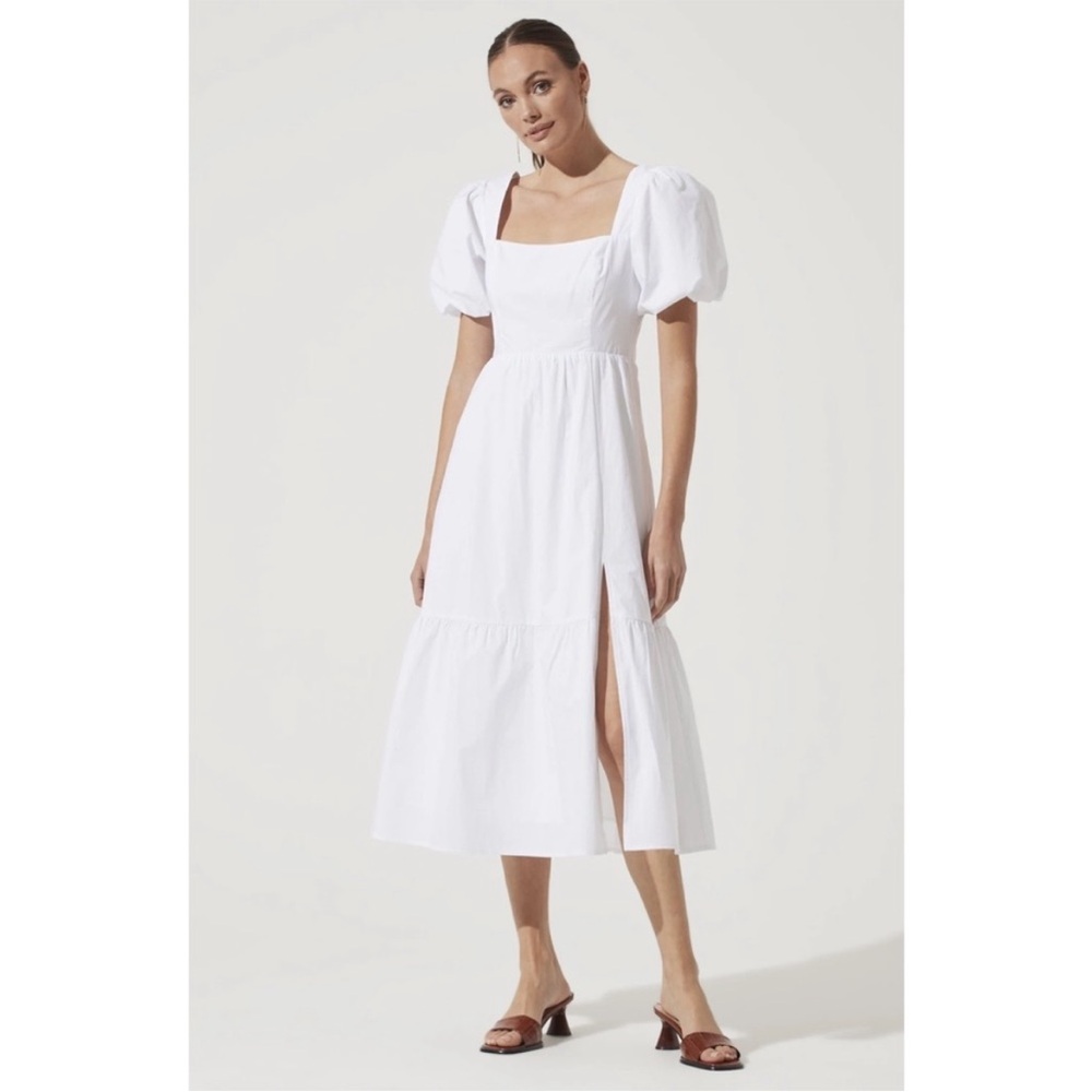 Astr White Puff Sleeve Midi Sundress